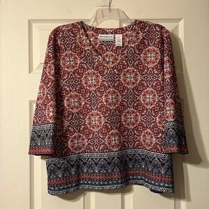 Alfred Dunner Petite XL Red & Blue Embellished Blouse